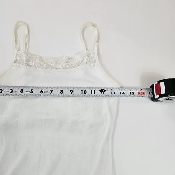 Y2k White Cami Top Sequin Lace Detail Coquette - Small - Picture 4 of 5